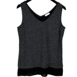 Kenar Black & Silver Metallic Sleeveless V- Neck With Sheer Black Hemline L